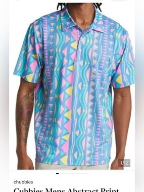 chubbies Pastel Turquoise Pink Yellow Abstract Short-Sleeve Button-Front Shirt